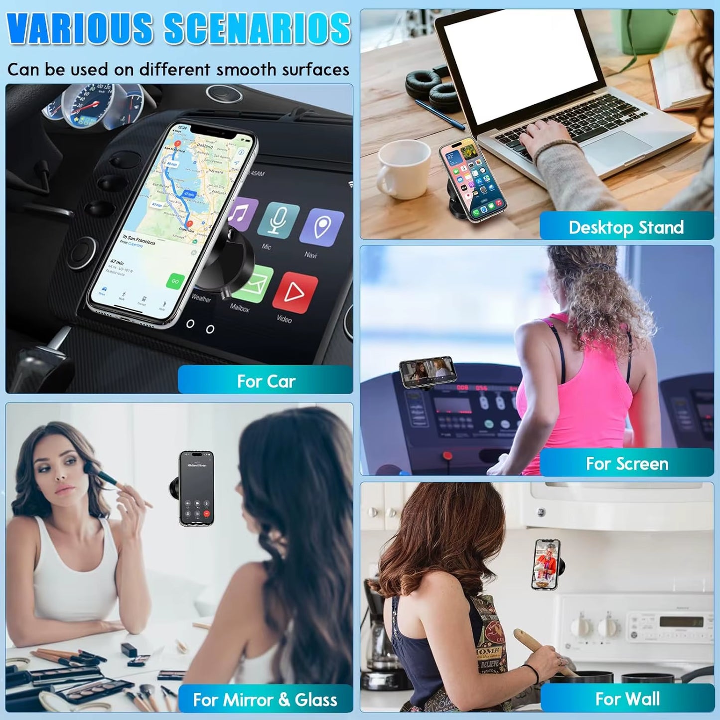 Hot 2025 Mini Vacuum Double Side Magnetic Suction Cup Holder Foldable Kitchen Lazy Phone Bracket for Iphone Android Smartphone