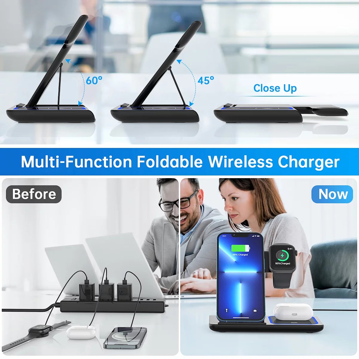 Wireless Charger, 18W Fast Iphone Charging Station for Iphone 16/15/14/13/12/11/Pro Max/Plus, 3 in 1 Wireless Charging Stand for Iwatch SE 10/9/8/7/6/5/4/3, Airpods Pro/3/2