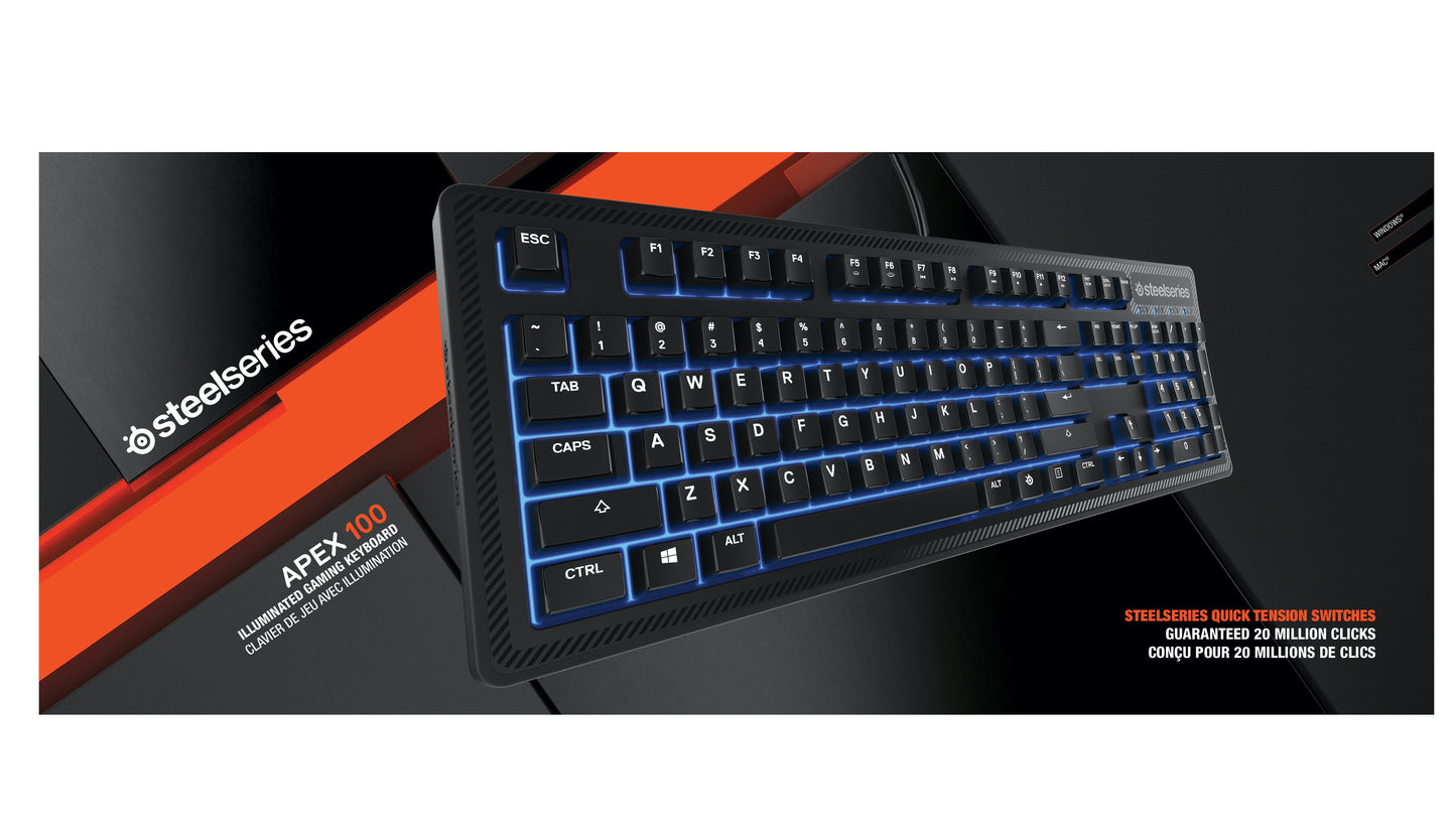 Apex 100 Gaming Keyboard - Tactile & Silent - Blue LED Backlit - Splash Resistant