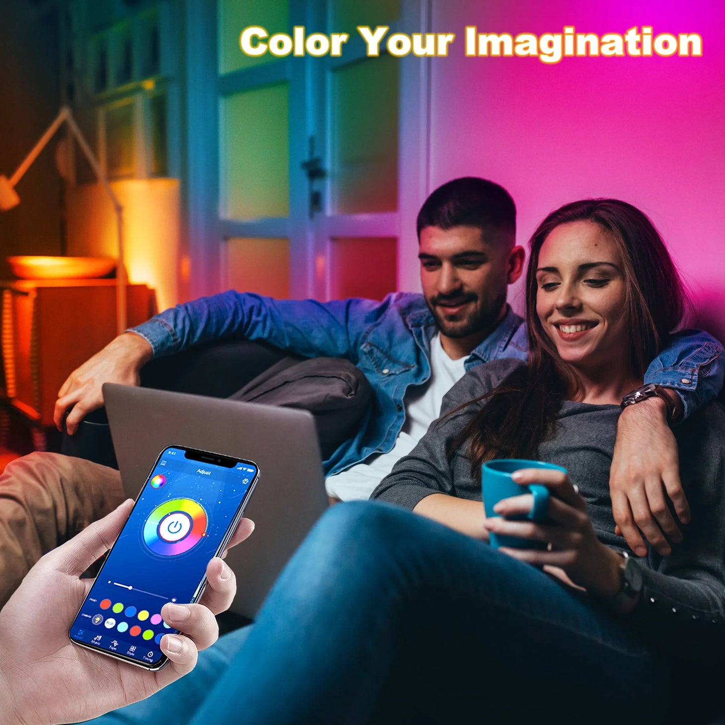 (2 Pack) 50Ft Bluetooth LED Strip Lights,Color Changing Music Sync with Remote Control,Timer Schedule,Led Lights for Room,Bedroom(App+Remote +Mic)