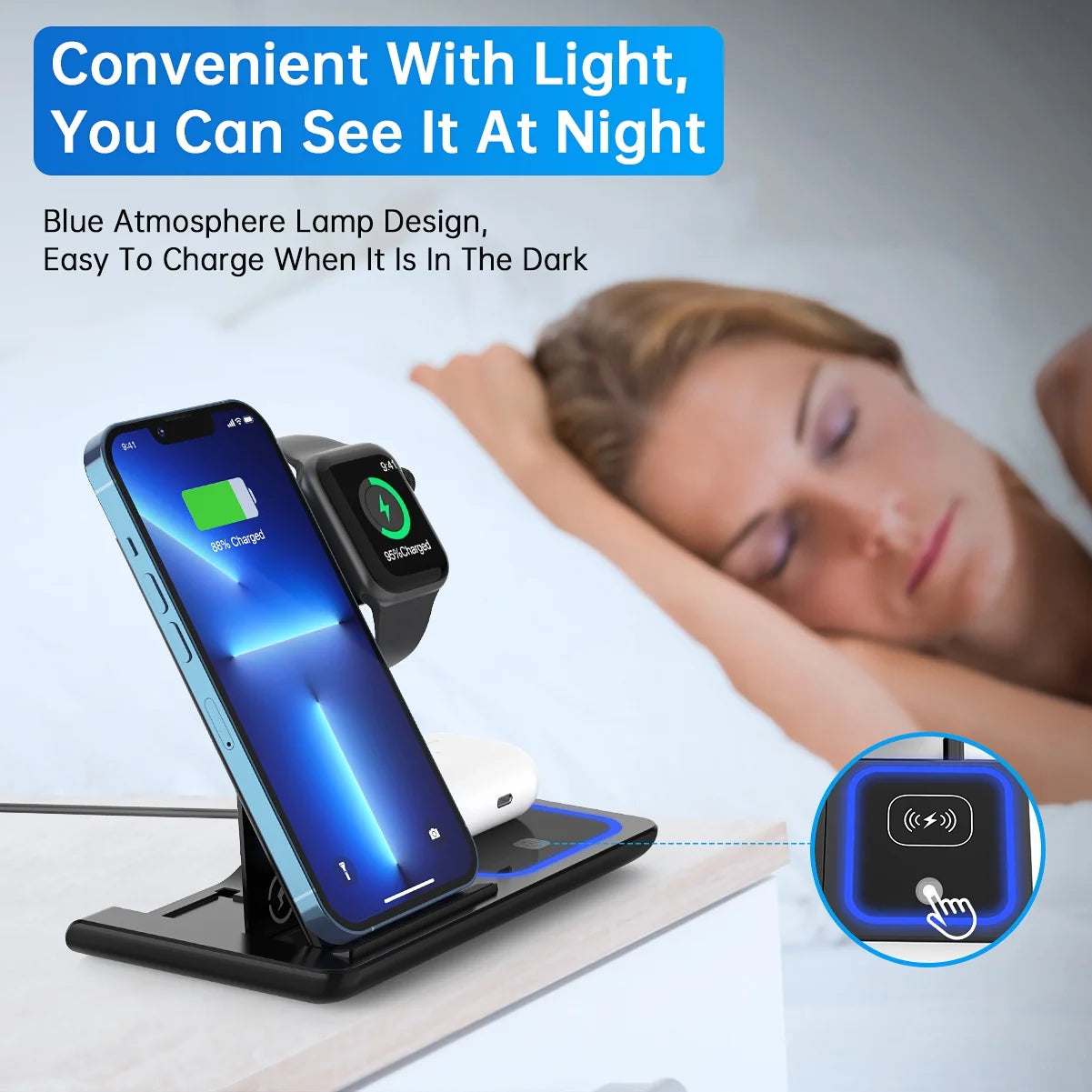 Wireless Charger, 18W Fast Iphone Charging Station for Iphone 16/15/14/13/12/11/Pro Max/Plus, 3 in 1 Wireless Charging Stand for Iwatch SE 10/9/8/7/6/5/4/3, Airpods Pro/3/2