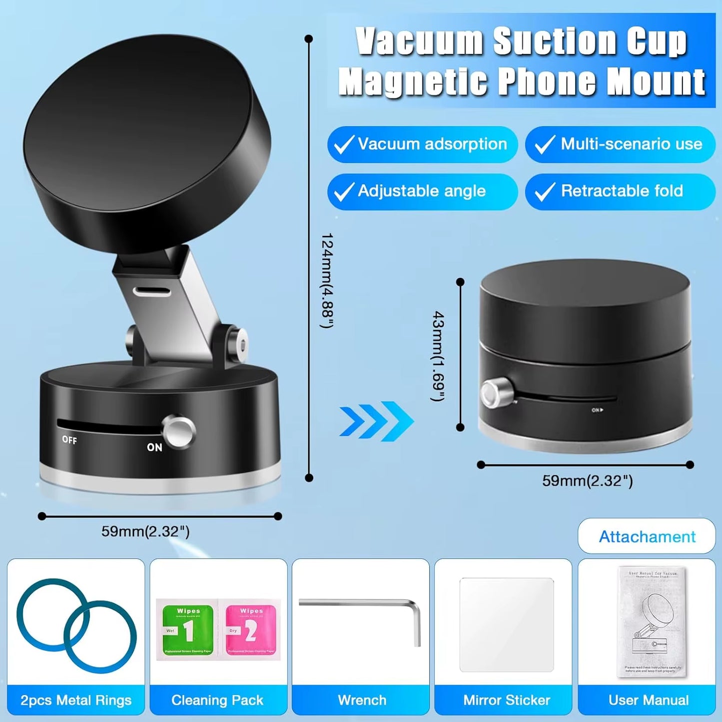 Hot 2025 Mini Vacuum Double Side Magnetic Suction Cup Holder Foldable Kitchen Lazy Phone Bracket for Iphone Android Smartphone
