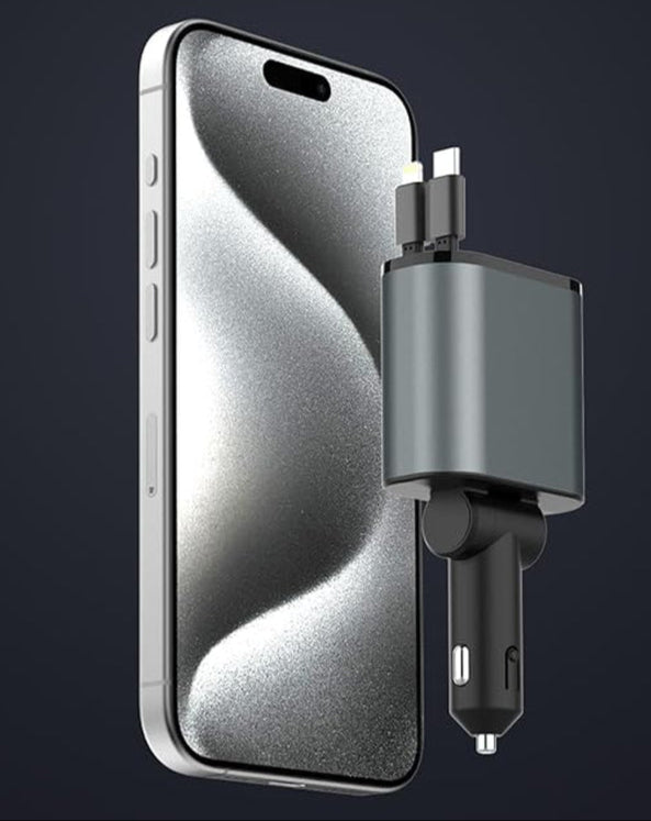 TIKTOK SHOP Retractable Car Charger, 4 in 1 Fast Car Phone Charger 66W, Retractable Cables and USB Car Charger,Compatible with Iphone 15/14/13/12/11,Galaxy,Pixel
