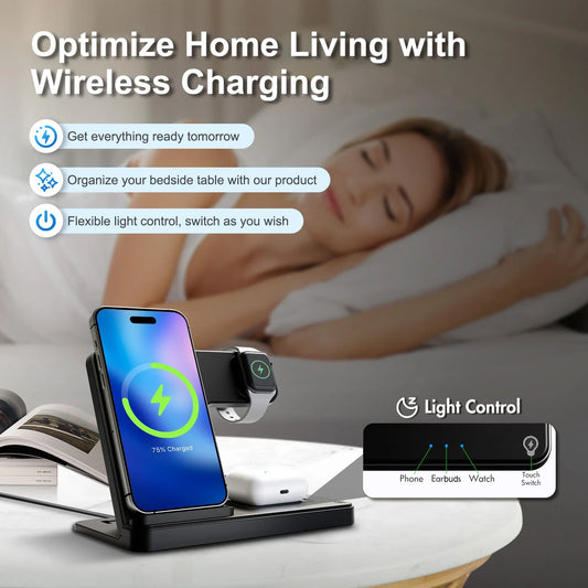 Wireless Charger, Magnetic Fast Charging Stand Compatible with Iphone 16 15 14 13 12 11 Pro Max plus XS XR X 8, for Apple Watch 9 8 7 6 5 4 3 2 SE, for Airpods 3 2 Pro, 3 in 1 Charging Station