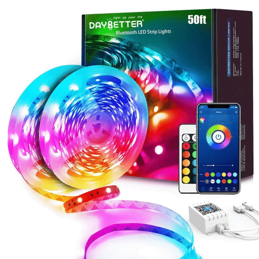 (2 Pack)  50Ft Bluetooth LED Strip Lights,Color Changing Music Sync with Remote Control,Timer Schedule,Led Lights for Room,Bedroom(App+Remote +Mic)