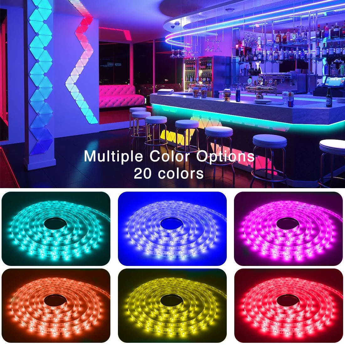 (2 Pack)  50Ft Bluetooth LED Strip Lights,Color Changing Music Sync with Remote Control,Timer Schedule,Led Lights for Room,Bedroom(App+Remote +Mic)
