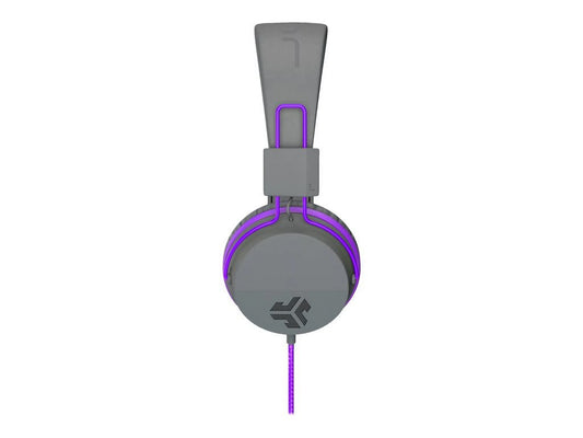 Jbuddies Studio On-Ear Kids Wired Headphones, Graphite/Purple, Studio Volume Safe, Volume Limiter, Folding, Adjustable, Noise Isolation, with Mic